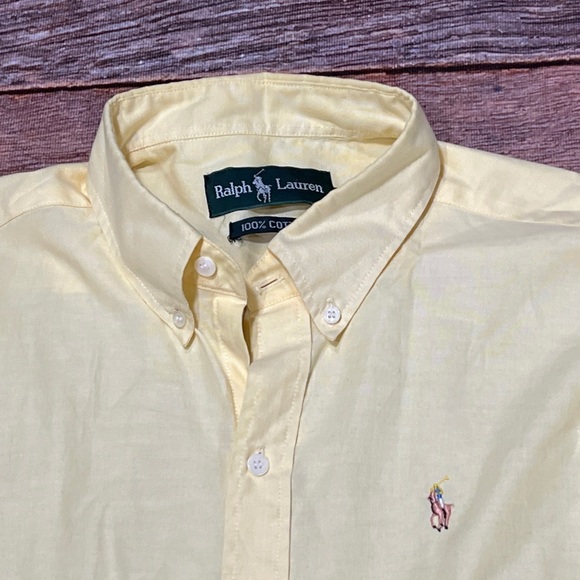 Polo Ralph Lauren Shirt Yellow Mens Vintage Casual Cotton Button Down - Picture 5 of 5